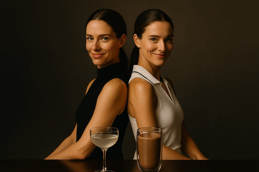 conceptual representation of the collagen vs protein discussion, with two stylish and powerful women symbolizing each nutrient